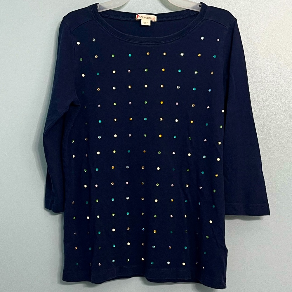 Crewcuts Girls Size 10 Navy Blue Bedazzled Shirt